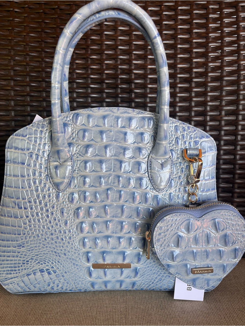 NWT Brahmin Set in  ROSETTA Satchel and Heart Shape Coin Pouch in HEAVENLY BLUE